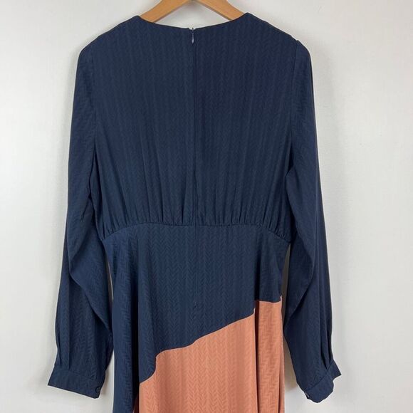 Ghospell Women's Large Colorblock Blue Peach Long Sleeve Maxi Dress Peasant Chic - Picture 14 of 15